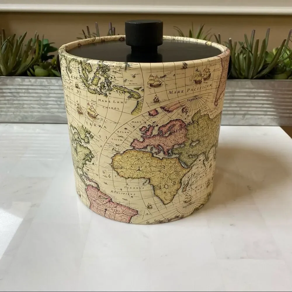 Irvinware vintage old world map ice wine bucket MCM bottle cooler chiller bar